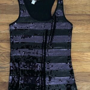Black and Purple Sequin Women's Tank Top